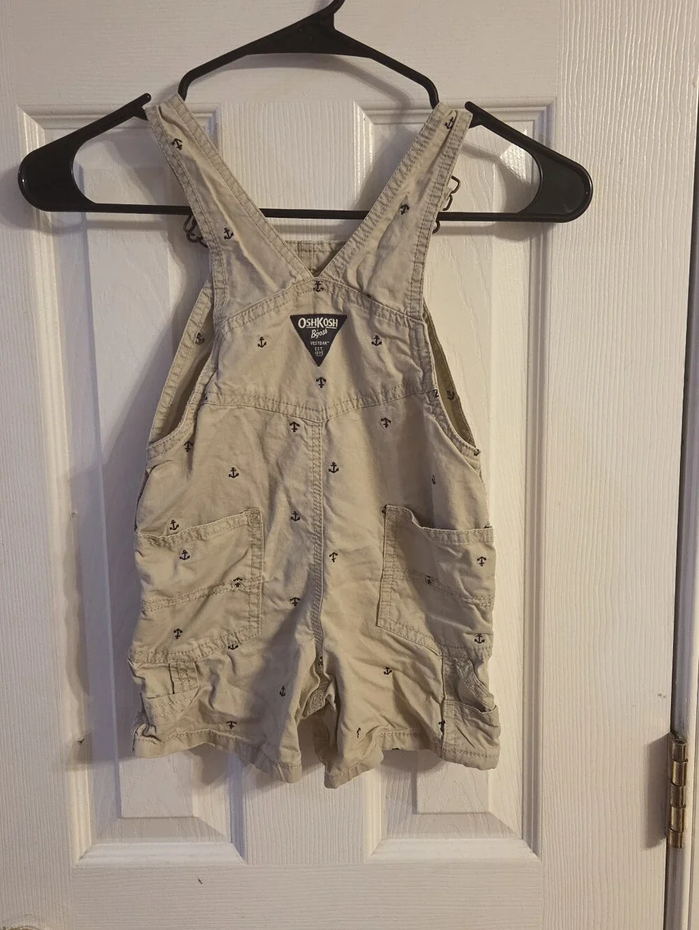 OshKosh B'gosh Toddler Boys Size 2T Beige Anchor Print Overalls Shortalls